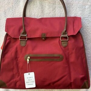 Red Tote Bag with Brown Accents